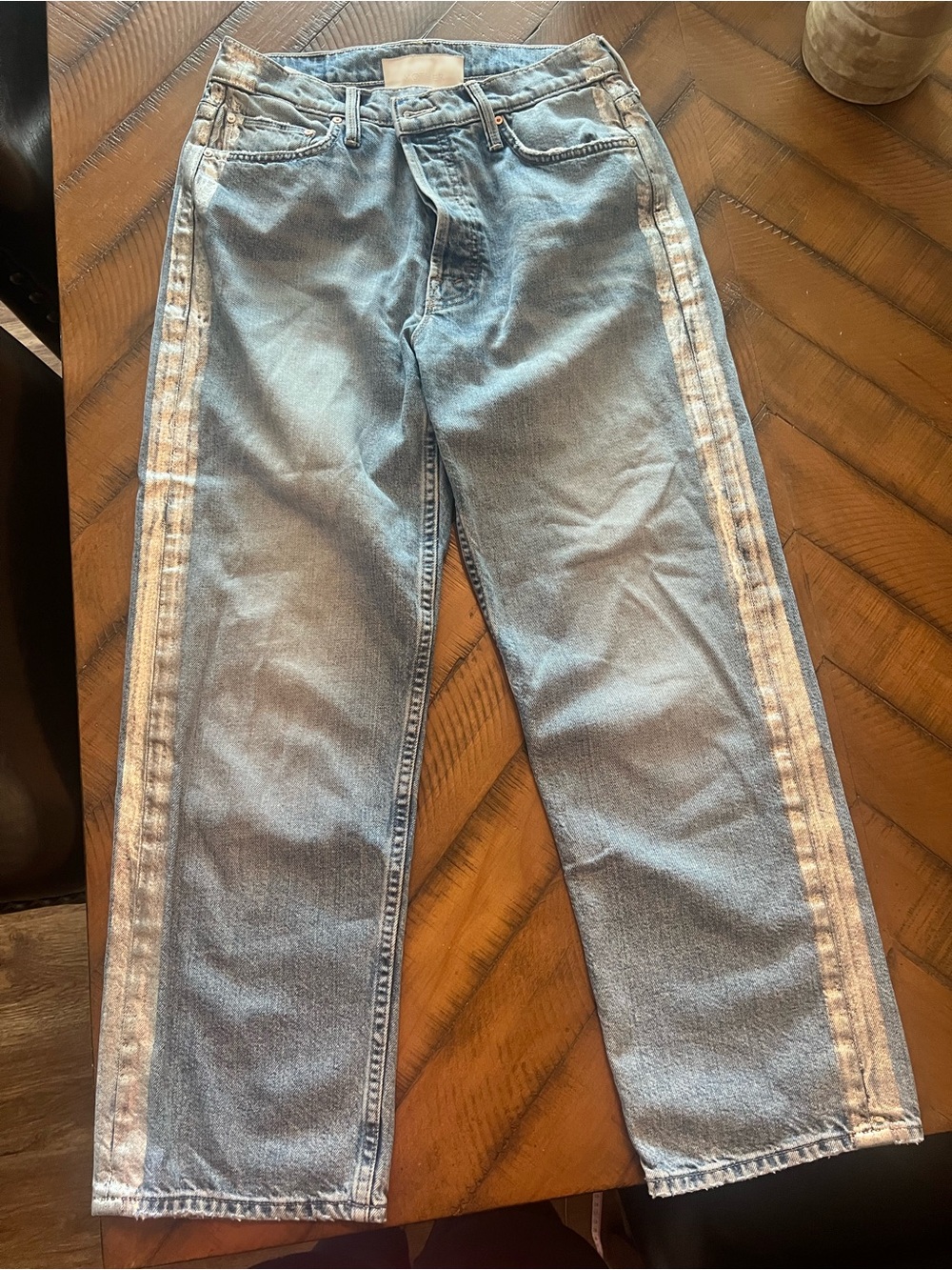MOTHER Denim The Thrasher Striped Wicked Jeans Straight Leg Light Wash size 26